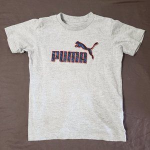 Puma T-Shirt Sportswear Logo In Blue With Orange Accent Size 5 Boys Grey